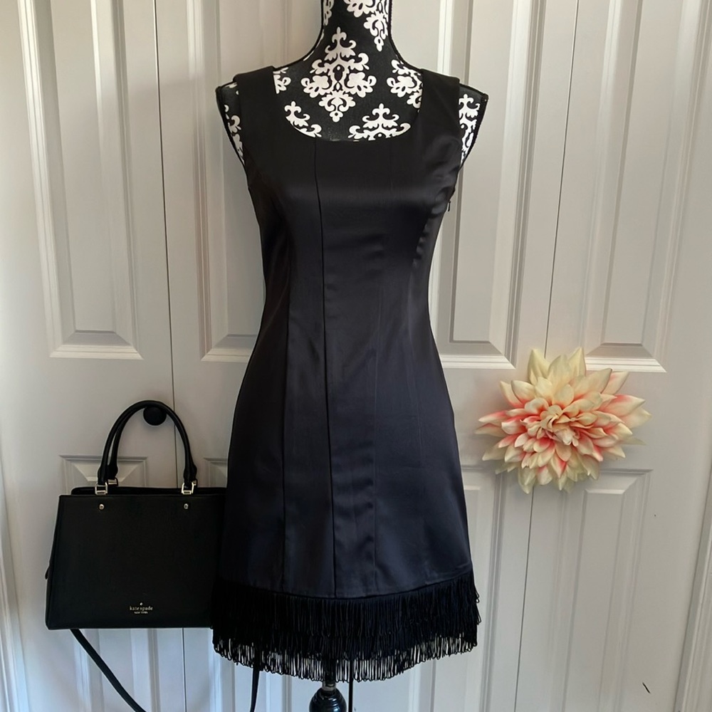 Fabulous LBD with rows of fringe detail at bottom of dress.